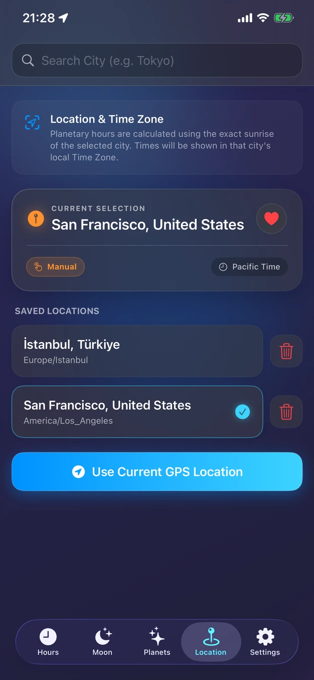 Sunrise-exact hours for your spot — or any city on Earth.