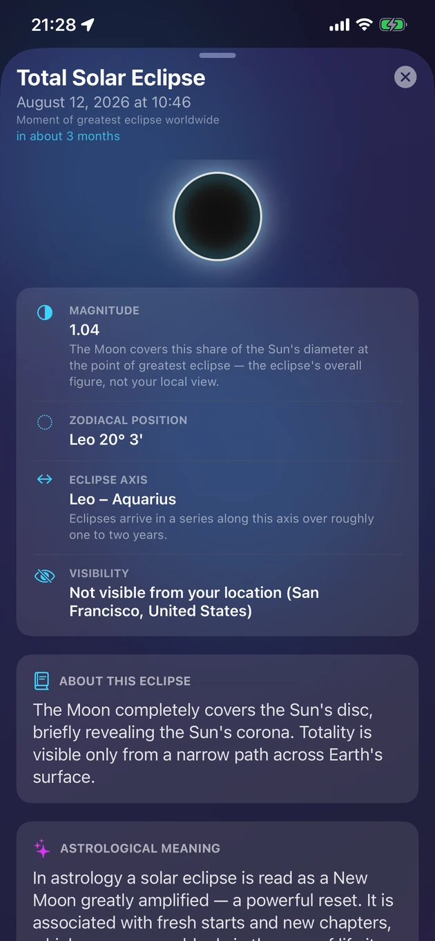 Magnitude, timing, visibility, and meaning for each eclipse.